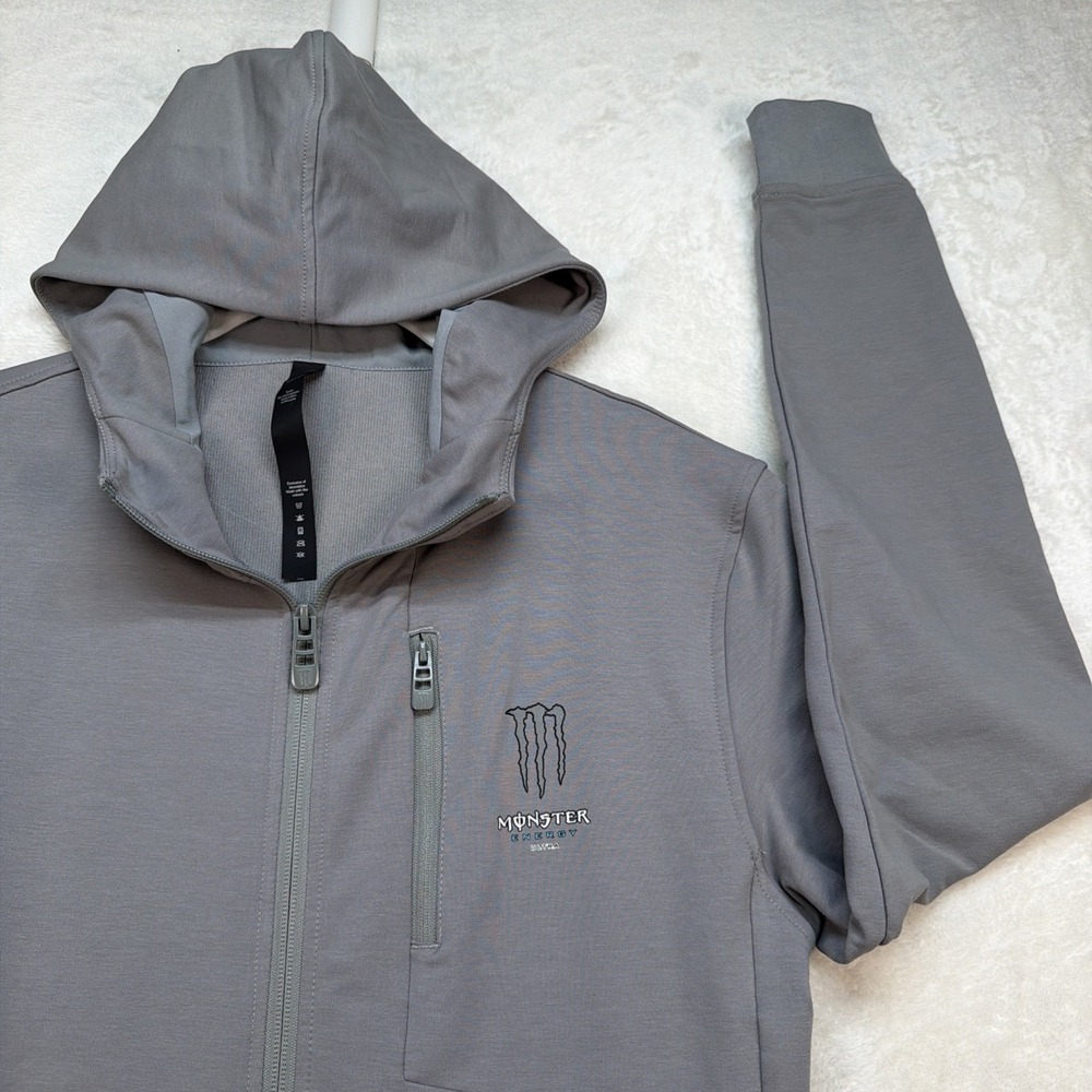 Monster Energy Full Zip Hoodie Gray Athletic‎ Sweatshirt Jacket Men's Small